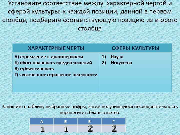 Установите соответствие между характерной чертой