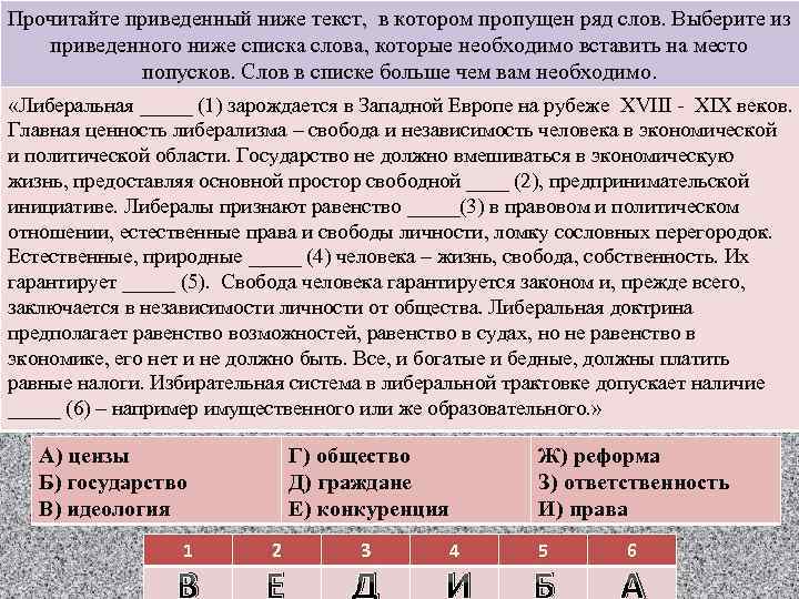 Прочитайте приведенный ниже текст, в котором пропущен ряд слов. Выберите из приведенного ниже списка