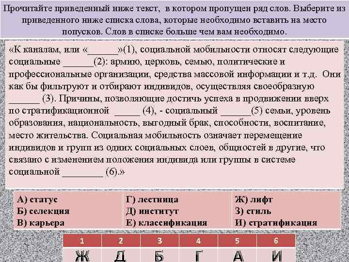 Прочитайте приведенный ниже текст, в котором пропущен ряд слов. Выберите из приведенного ниже списка