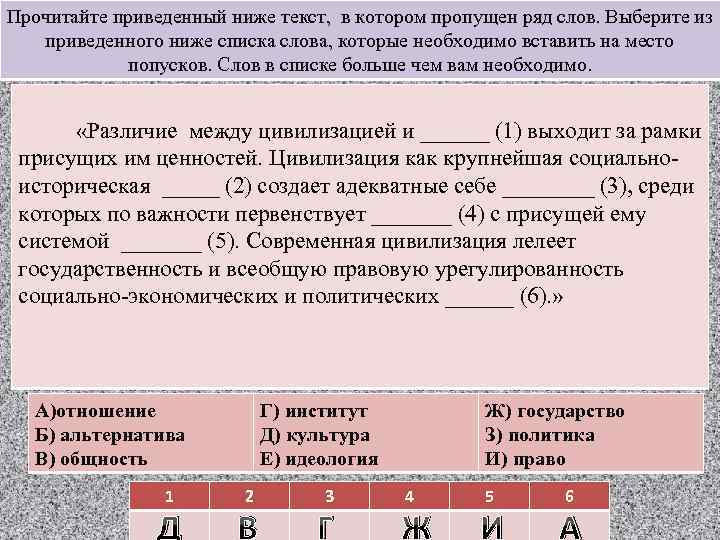 Прочитайте приведенный ниже текст, в котором пропущен ряд слов. Выберите из приведенного ниже списка