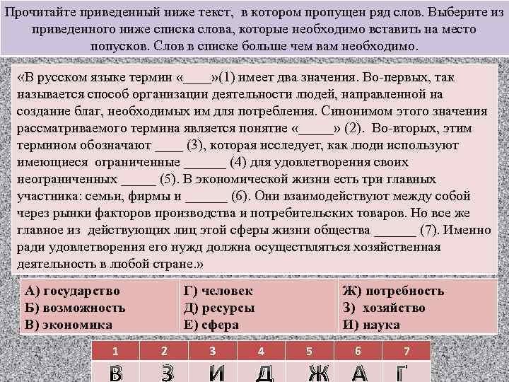 Прочитайте приведенный ниже текст, в котором пропущен ряд слов. Выберите из приведенного ниже списка