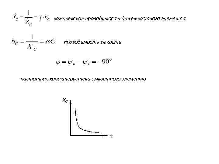 комплексная проводимость для емкостного элемента проводимость емкости частотная характеристика емкостного элемента 