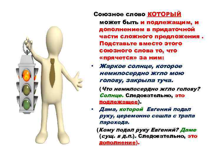  Союзное слово КОТОРЫЙ может быть и подлежащим, и дополнением в придаточной части сложного