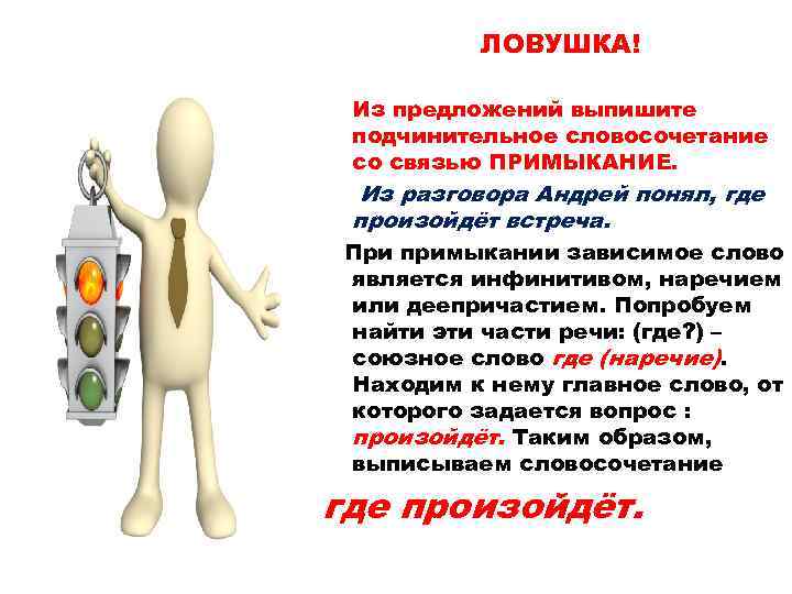 ЛОВУШКА! Из предложений выпишите подчинительное словосочетание со связью ПРИМЫКАНИЕ. Из разговора Андрей понял, где