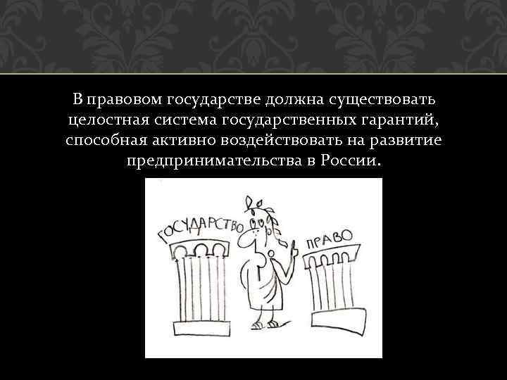 В правовом государстве должна существовать целостная система государственных гарантий, способная активно воздействовать на развитие