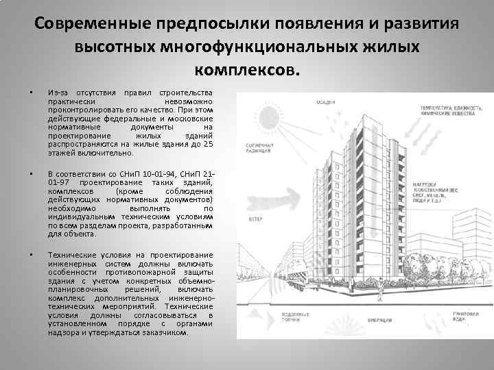 Современные предпосылки появления и развития высотных многофункциональных жилых комплексов. • Из-за отсутствия правил строительства