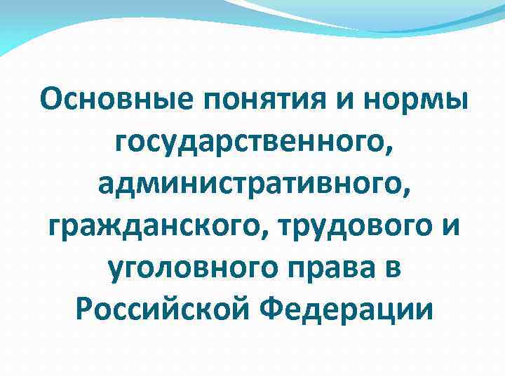 Основные понятия и нормы государственного, административного, гражданского, трудового и уголовного права в Российской Федерации