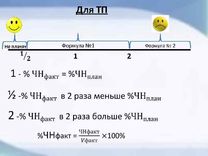 Для ТП Не платят Формула № 1 1 Формула № 2 2 