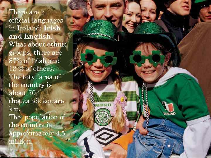 There are 2 official languages in Ireland: Irish and English. What about ethnic groups,