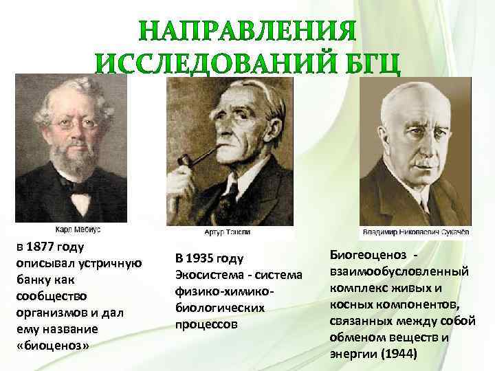 в 1877 году описывал устричную банку как сообщество организмов и дал ему название «биоценоз»