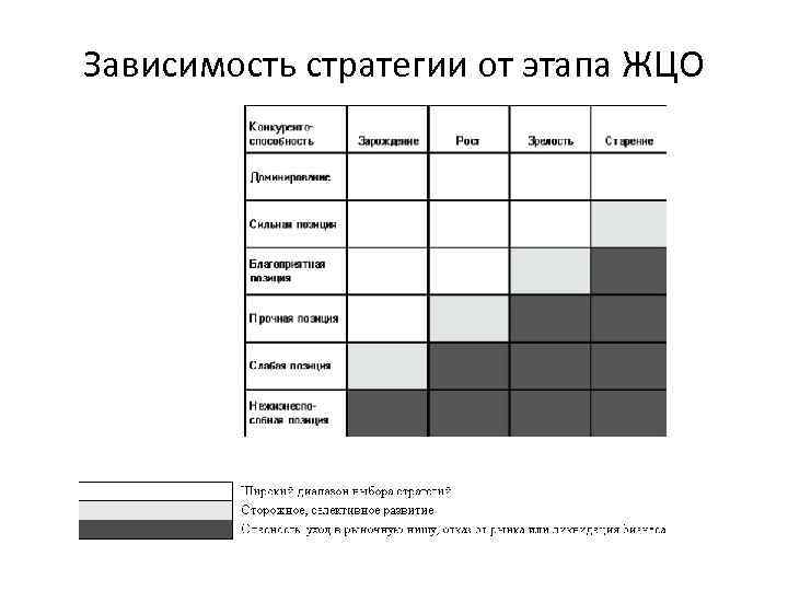 Зависимость стратегии от этапа ЖЦО 