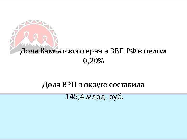 Доля Камчатского края в ВВП РФ в целом 0, 20% Доля ВРП в округе