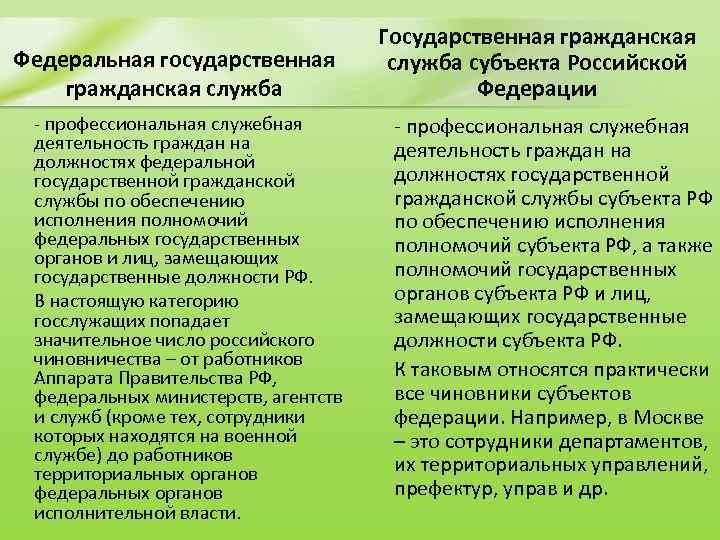 Федеральная государственная гражданская служба - профессиональная служебная деятельность граждан на должностях федеральной государственной гражданской