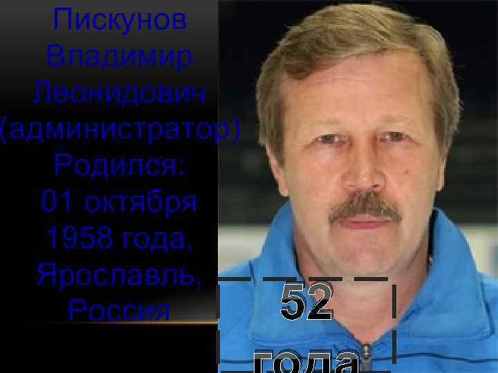 Пискунов Владимир Леонидович (администратор) Родился: 01 октября 1958 года, Ярославль, Россия 52 