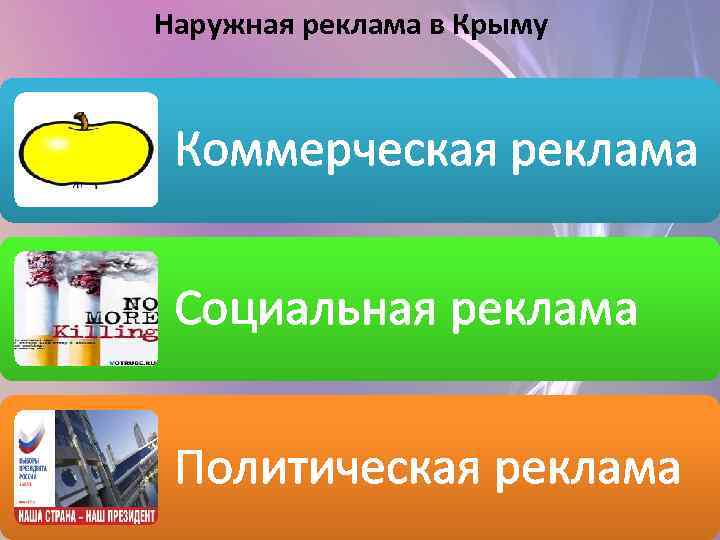 Наружная реклама в Крыму Коммерческая реклама Социальная реклама Политическая реклама 