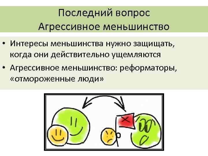 Последний вопрос Агрессивное меньшинство • Интересы меньшинства нужно защищать, когда они действительно ущемляются •