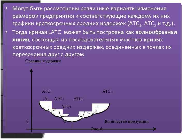  • Могут быть рассмотрены различные варианты изменения размеров предприятия и соответствующие каждому их