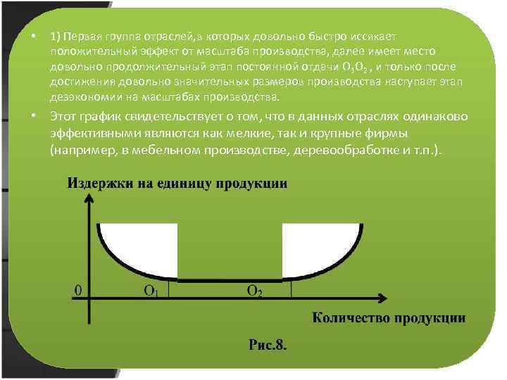  • 1) Первая группа отраслей, в которых довольно быстро иссякает положительный эффект от