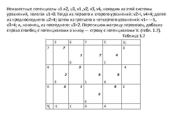 Неизвестные потенциалы u 1 и 2, u 3, v 1 , v 2, v