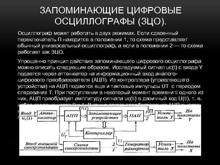 ЗАПОМИНАЮЩИЕ ЦИФРОВЫЕ ОСЦИЛЛОГРАФЫ (ЗЦО). Осциллограф может работать в двух режимах. Если сдвоенный переключатель П
