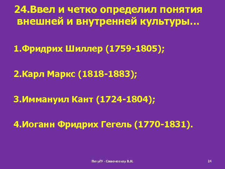 24. Ввел и четко определил понятия внешней и внутренней культуры… 1. Фридрих Шиллер (1759