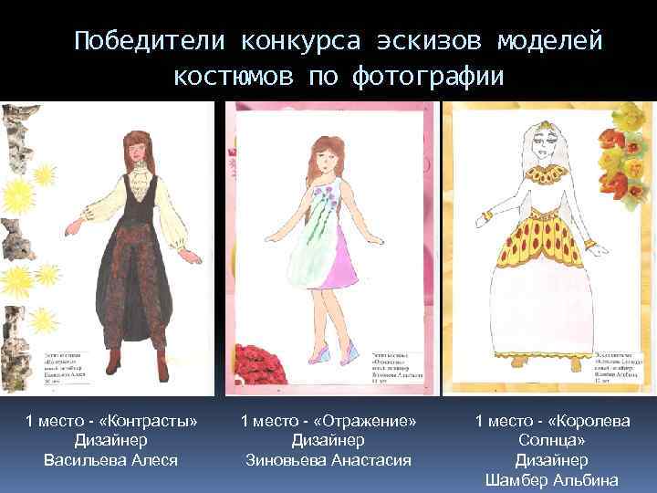 Победители конкурса эскизов моделей костюмов по фотографии 1 место - «Контрасты» Дизайнер Васильева Алеся