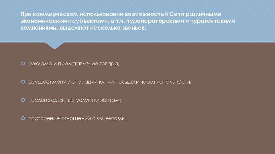 При коммерческом использовании возможностей Сети различными экономическими субъектами, в т. ч. туроператорскими и турагентскими