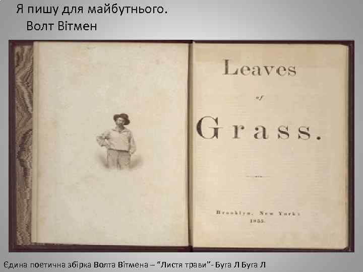 Я пишу для майбутнього. Волт Вітмен Єдина поетична збірка Волта Вітмена – “Листя трави”-