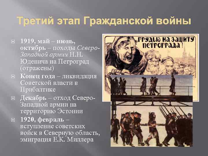 Третий этап Гражданской войны 1919, май – июнь, октябрь – походы Северо. Западной армии