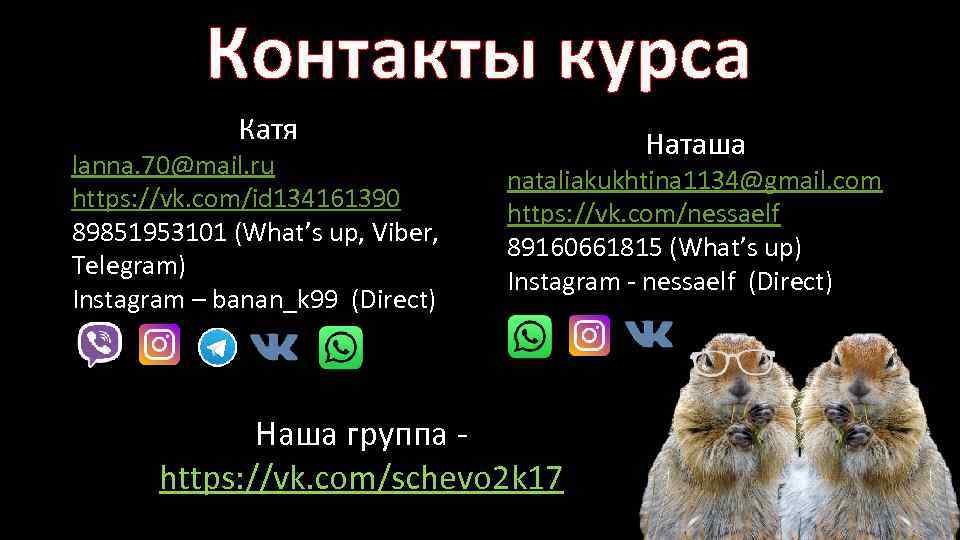 Контакты курса Катя lanna. 70@mail. ru https: //vk. com/id 134161390 89851953101 (What’s up, Viber,