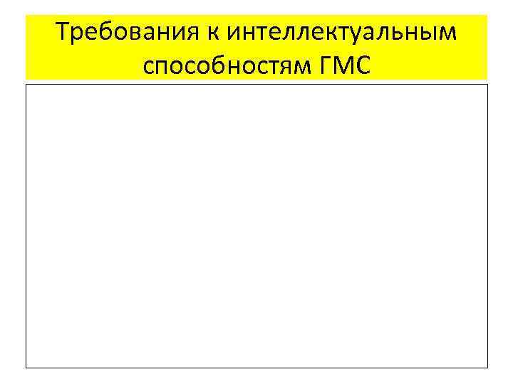 Требования к интеллектуальным способностям ГМС 
