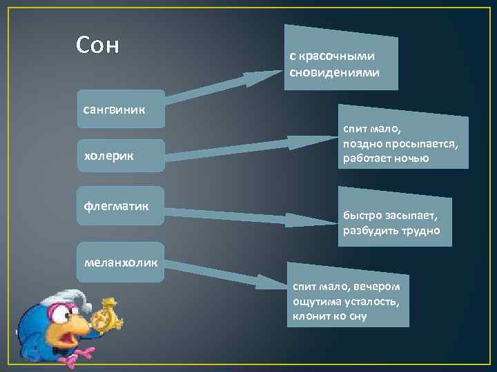 Сон с красочными сновидениями сангвиник холерик флегматик спит мало, поздно просыпается, работает ночью быстро