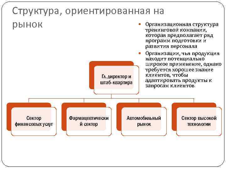 Структура, ориентированная на Организационная структура рынок тренинговой компании, Гл. директор и штаб-квартира Сектор финансовых