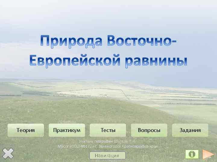 Теория Практикум Тесты Вопросы Учитель географии Шапель Л. Н. МБОУ «СОШ № 172» г.