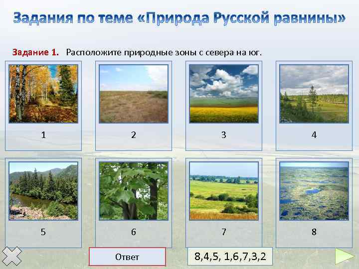 Задание 1. Расположите природные зоны с севера на юг. 1 2 3 4 5
