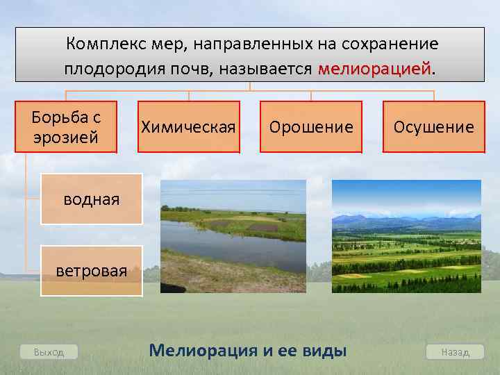  Комплекс мер, направленных на сохранение Мелиорация плодородия почв, называется мелиорацией Борьба с эрозией