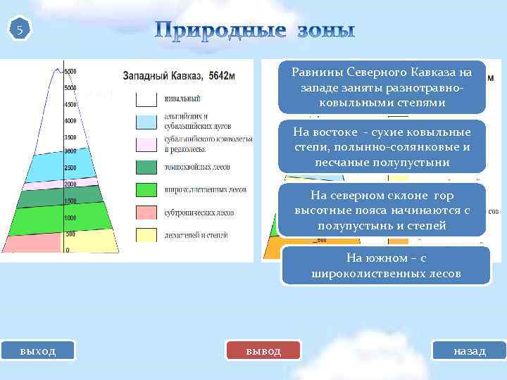 5 Равнины Северного Кавказа на западе заняты разнотравностепь ковыльными степями полупустыня На востоке -