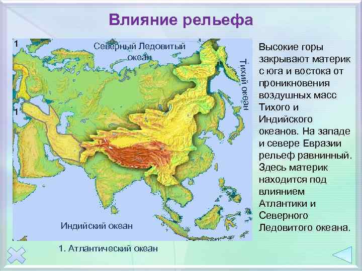 Влияние рельефа 1 1 Индийский океан 1. Атлантический океан Тихий океан Северный Ледовитый океан