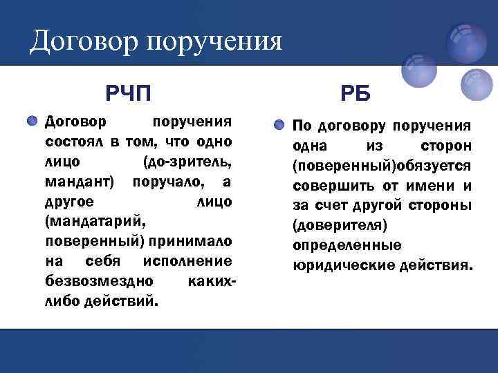 Договор поручения РЧП Договор поручения состоял в том, что одно лицо (до-зритель, мандант) поручало,