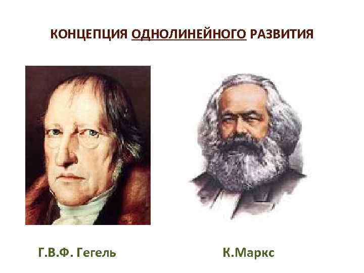 КОНЦЕПЦИЯ ОДНОЛИНЕЙНОГО РАЗВИТИЯ Г. В. Ф. Гегель К. Маркс 