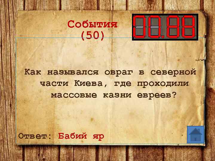 События (50) Как назывался овраг в северной части Киева, где проходили массовые казни евреев?