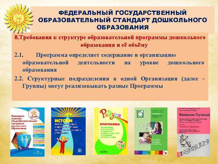 ФЕДЕРАЛЬНЫЙ ГОСУДАРСТВЕННЫЙ ОБРАЗОВАТЕЛЬНЫЙ СТАНДАРТ ДОШКОЛЬНОГО ОБРАЗОВАНИЯ II. Требования к структуре образовательной программы дошкольного образования