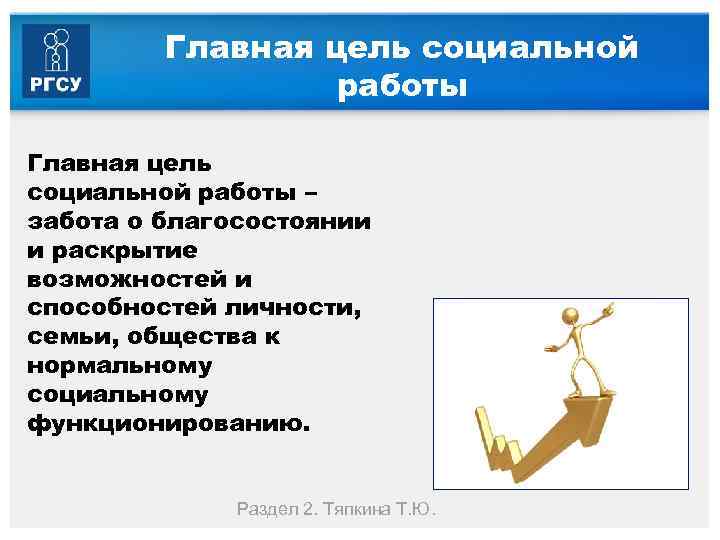 Главная цель социальной работы – забота о благосостоянии и раскрытие возможностей и способностей личности,