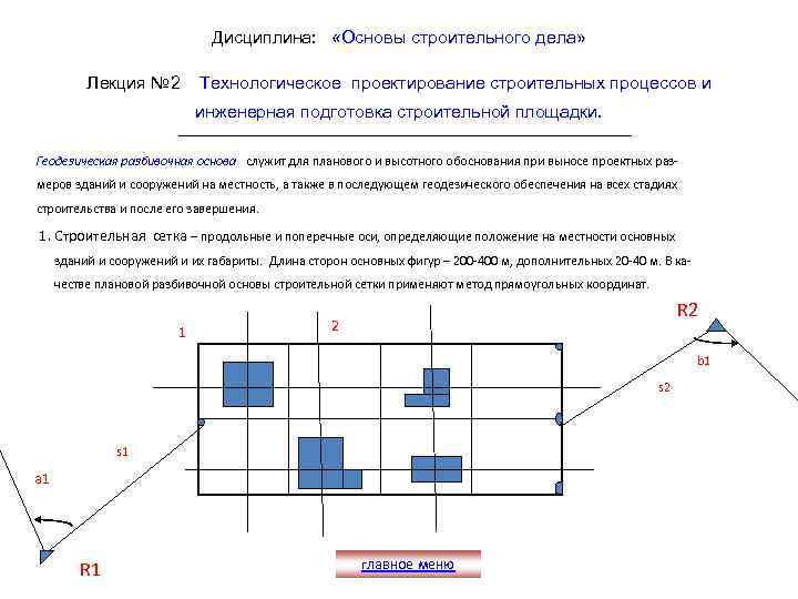 Дисциплина: «Основы строительного дела» Лекция № 2 Технологическое проектирование строительных процессов и инженерная подготовка