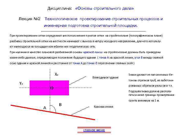 Дисциплина: «Основы строительного дела» Лекция № 2 Технологическое проектирование строительных процессов и инженерная подготовка
