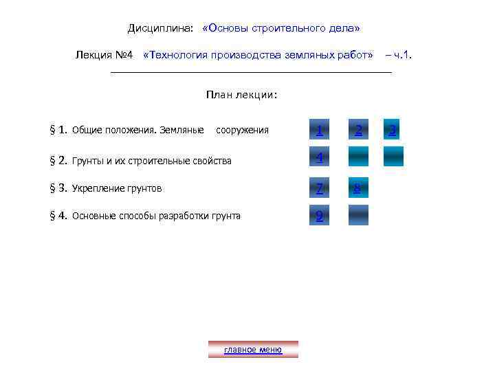 Дисциплина: «Основы строительного дела» Лекция № 4 «Технология производства земляных работ» – ч. 1.