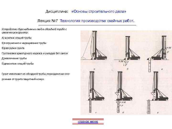 Дисциплина: «Основы строительного дела» Лекция № 7 Технология производства свайных работ. Устройство буронабивных свай