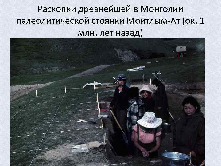 Раскопки древнейшей в Монголии палеолитической стоянки Мойтлым-Ат (ок. 1 млн. лет назад) 