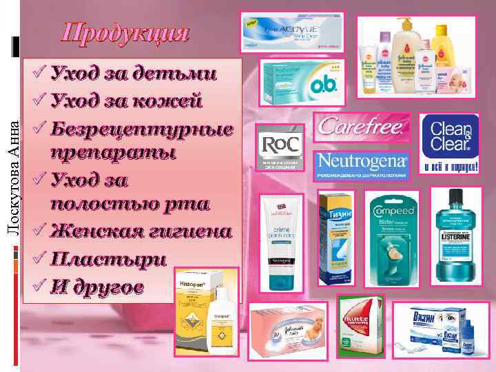 Лоскутова Анна Продукция ü Уход за детьми ü Уход за кожей ü Безрецептурные препараты