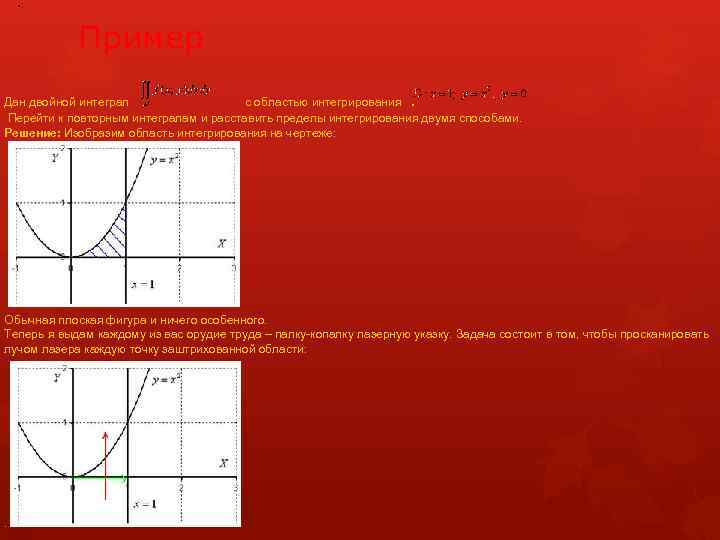  . Пример Дан двойной интеграл с областью интегрирования . Перейти к повторным интегралам